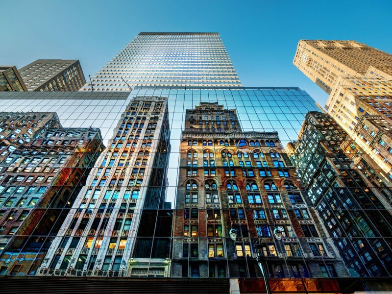Glass Building Reflection — Blue, Dramatic, Afternoon