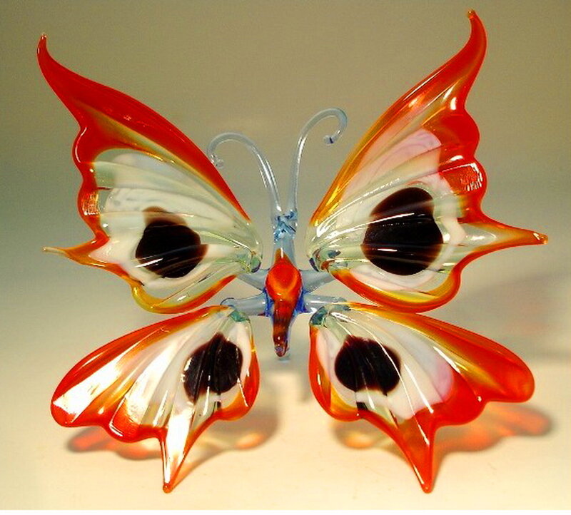 Glass Butterfly Sculpture — Red