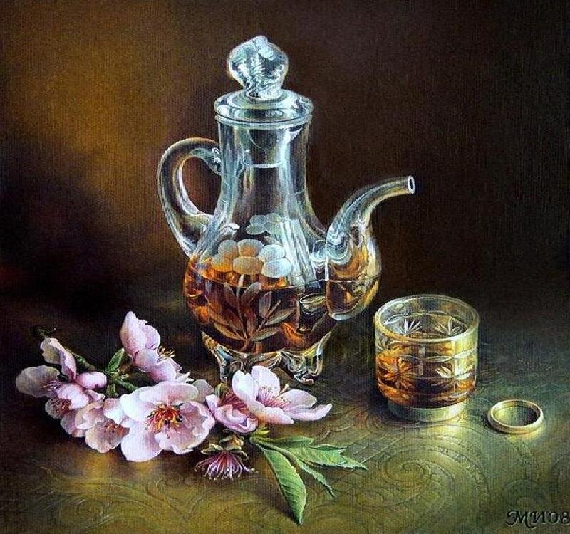 Glass Carafe with Flowers