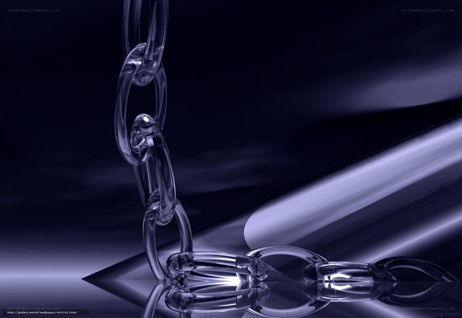 Glass chain on reflective surface