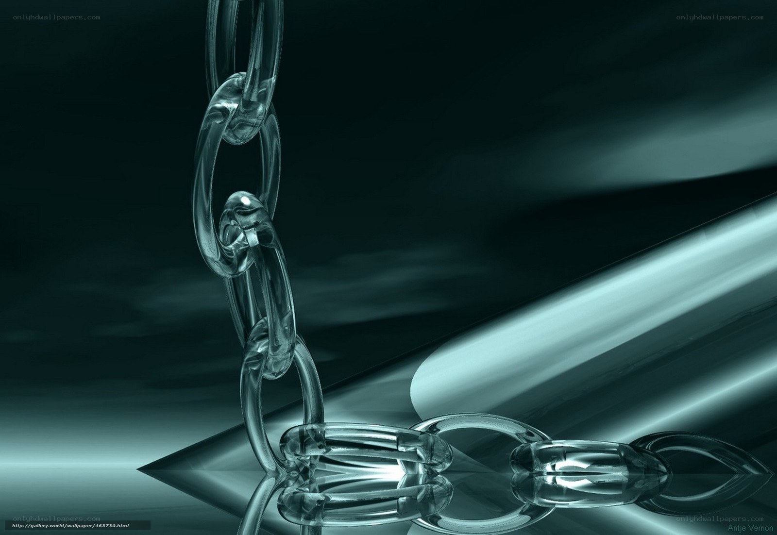 Glass chain on reflective surface