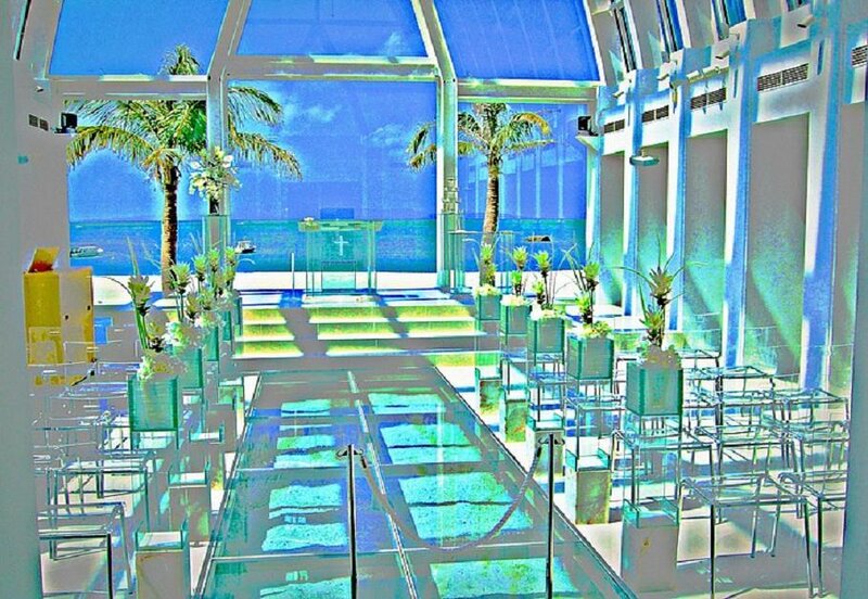Glass chapel with ocean view