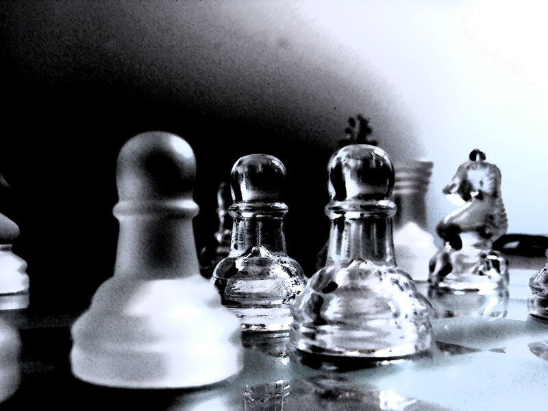 Glass Chess Pieces — Black, Dramatic, Photograph, Chessboard, Pawns