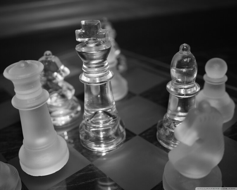 Glass Chess Pieces — Black, Dramatic, Photograph, Chessboard