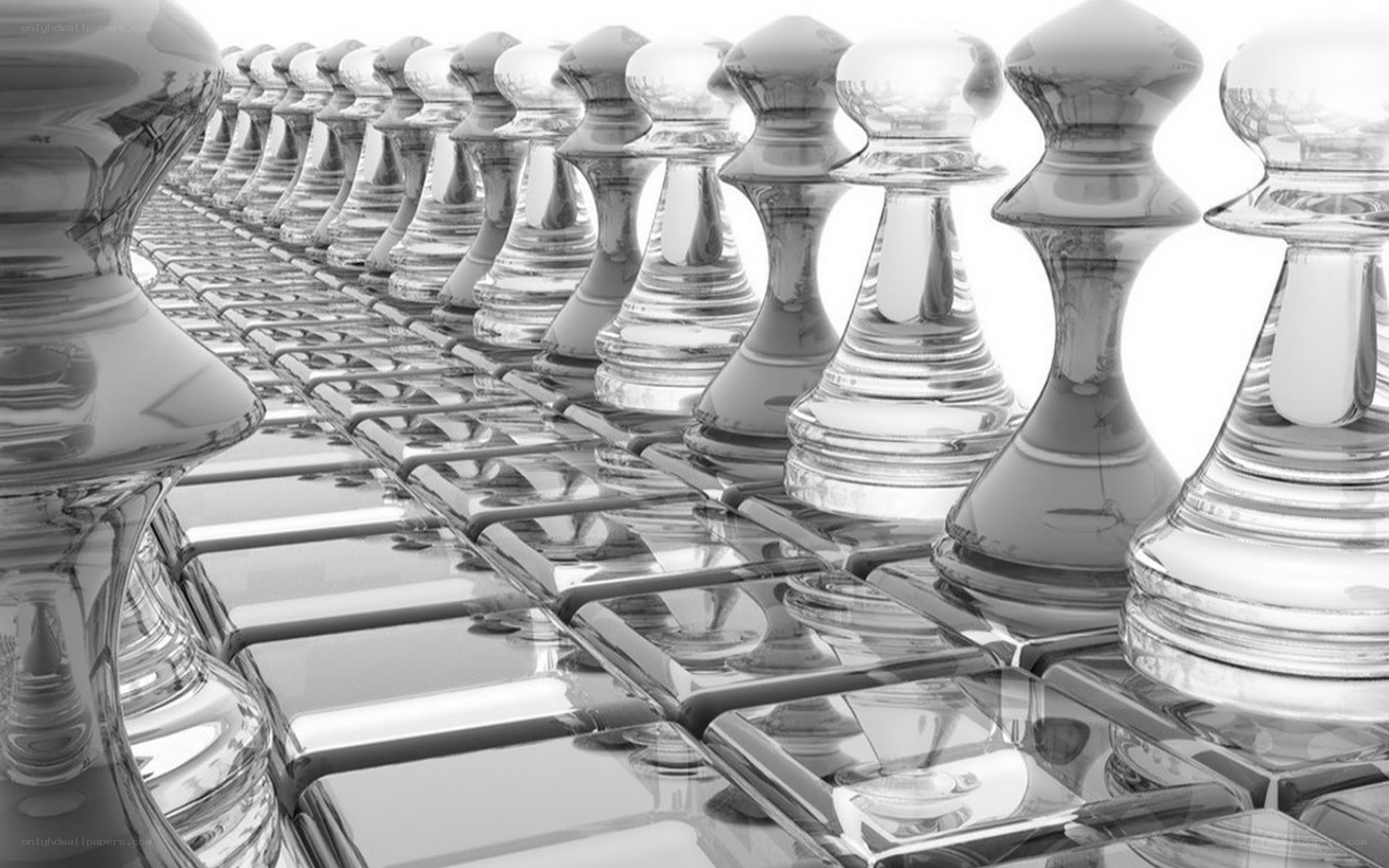 glass chess pieces in a row