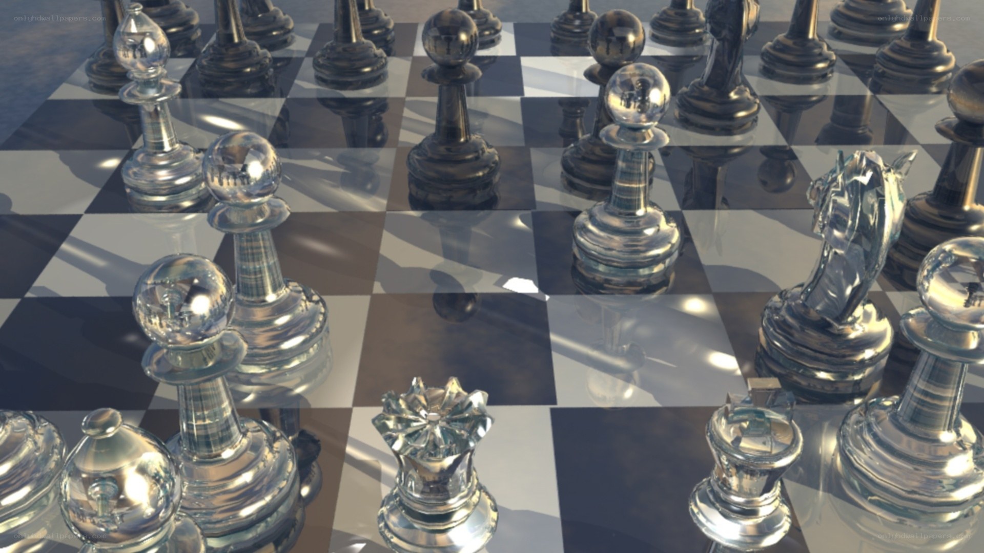 glass chess pieces on board