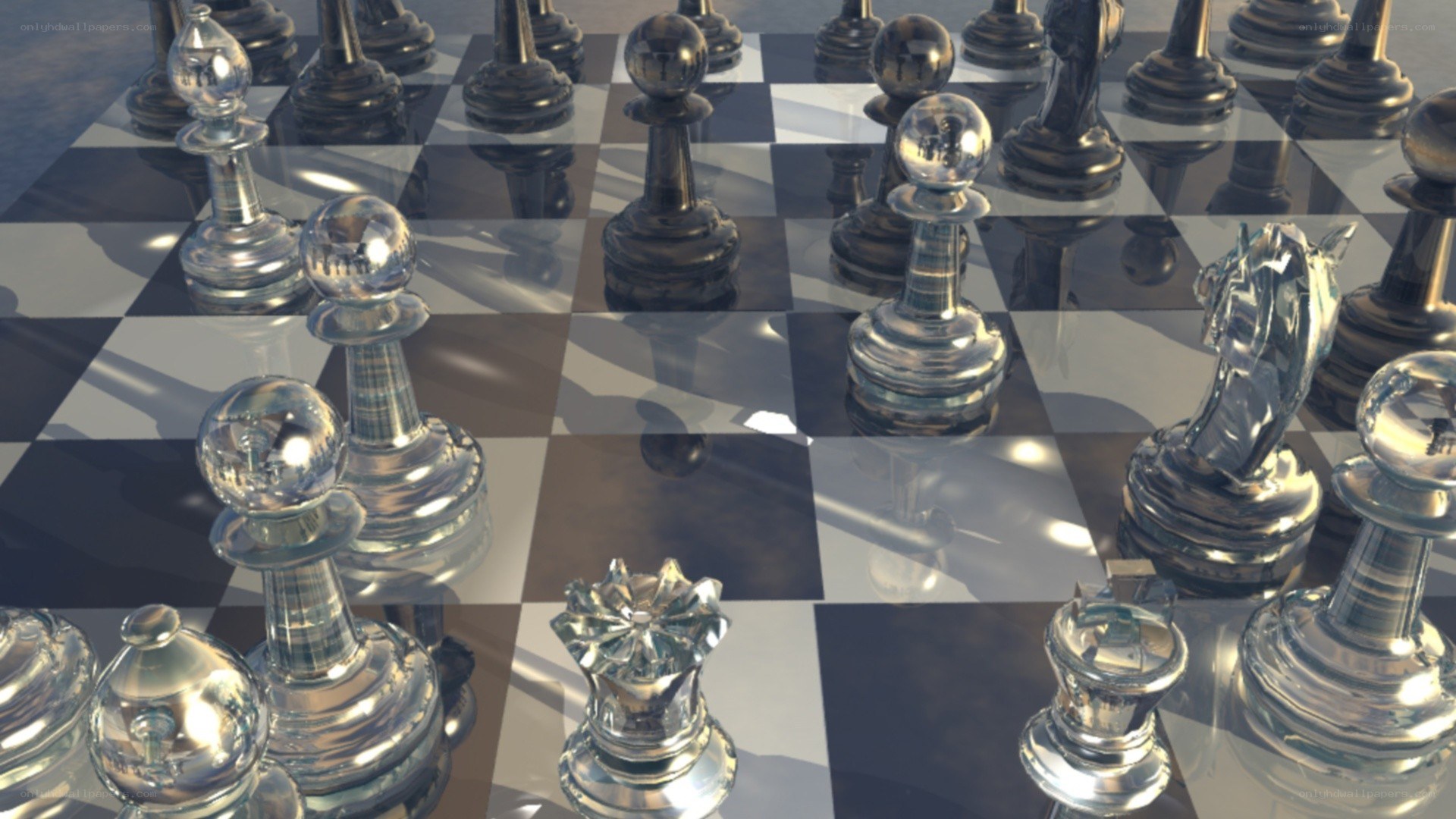 glass chess pieces on board