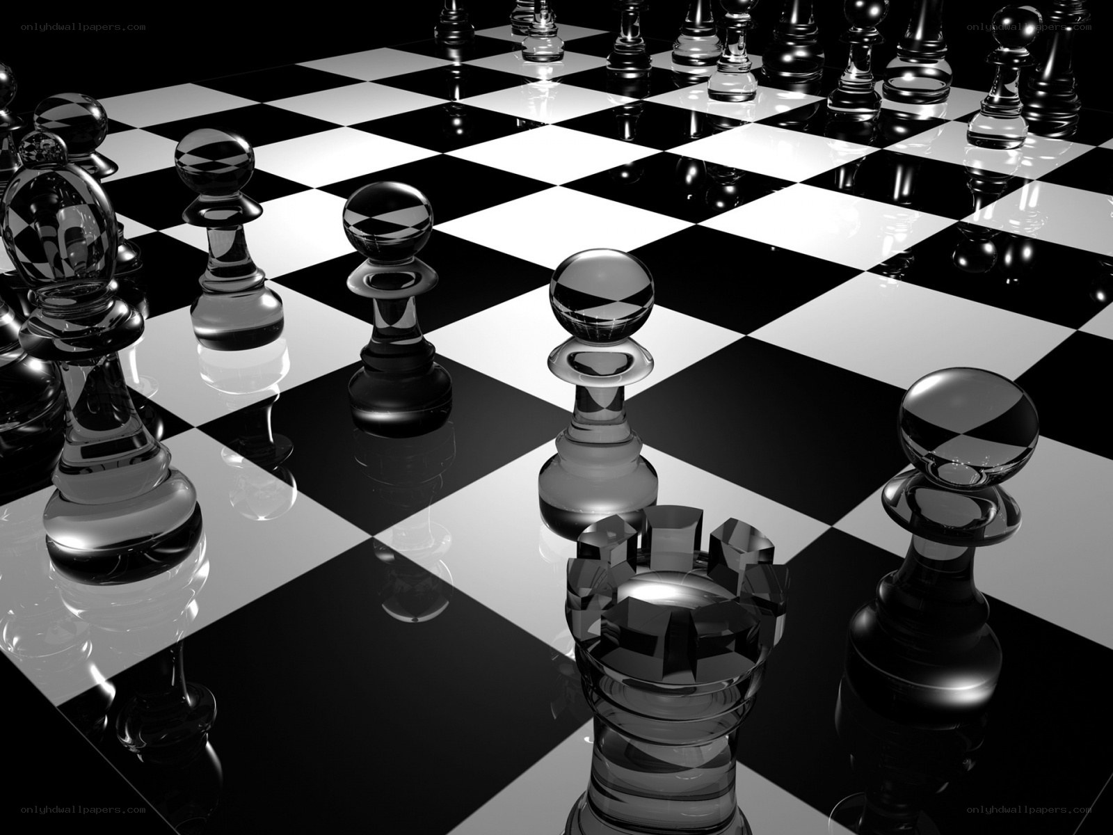 glass chess pieces on board