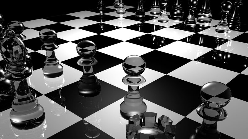 Glass Chess Pieces on Board — Black, Dramatic