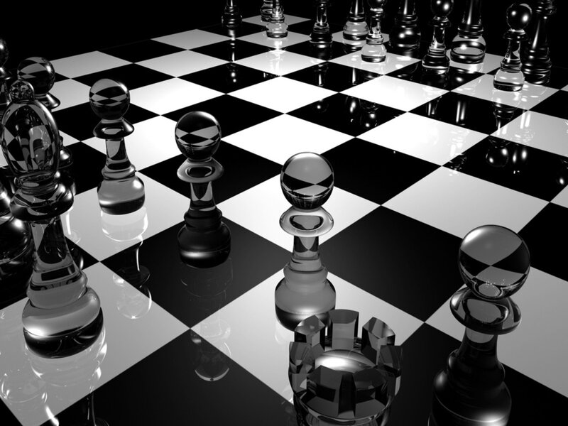 Glass Chess Pieces on Board — Black