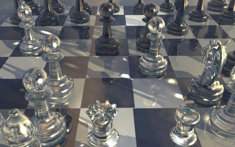 Glass Chess Pieces on Board — Silver