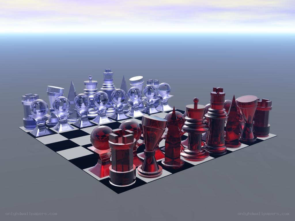 glass chess set on board