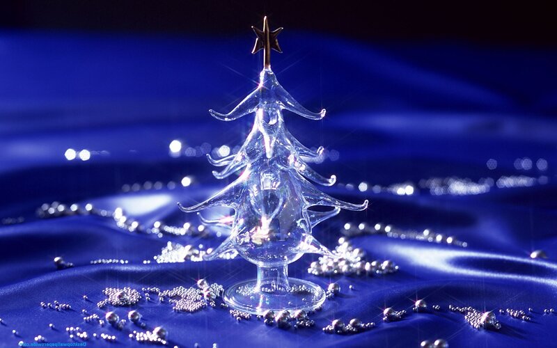 Glass Christmas Tree — Blue, Festive, Night, Photograph
