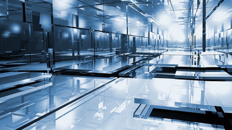 Glass Corridor Structure — Blue