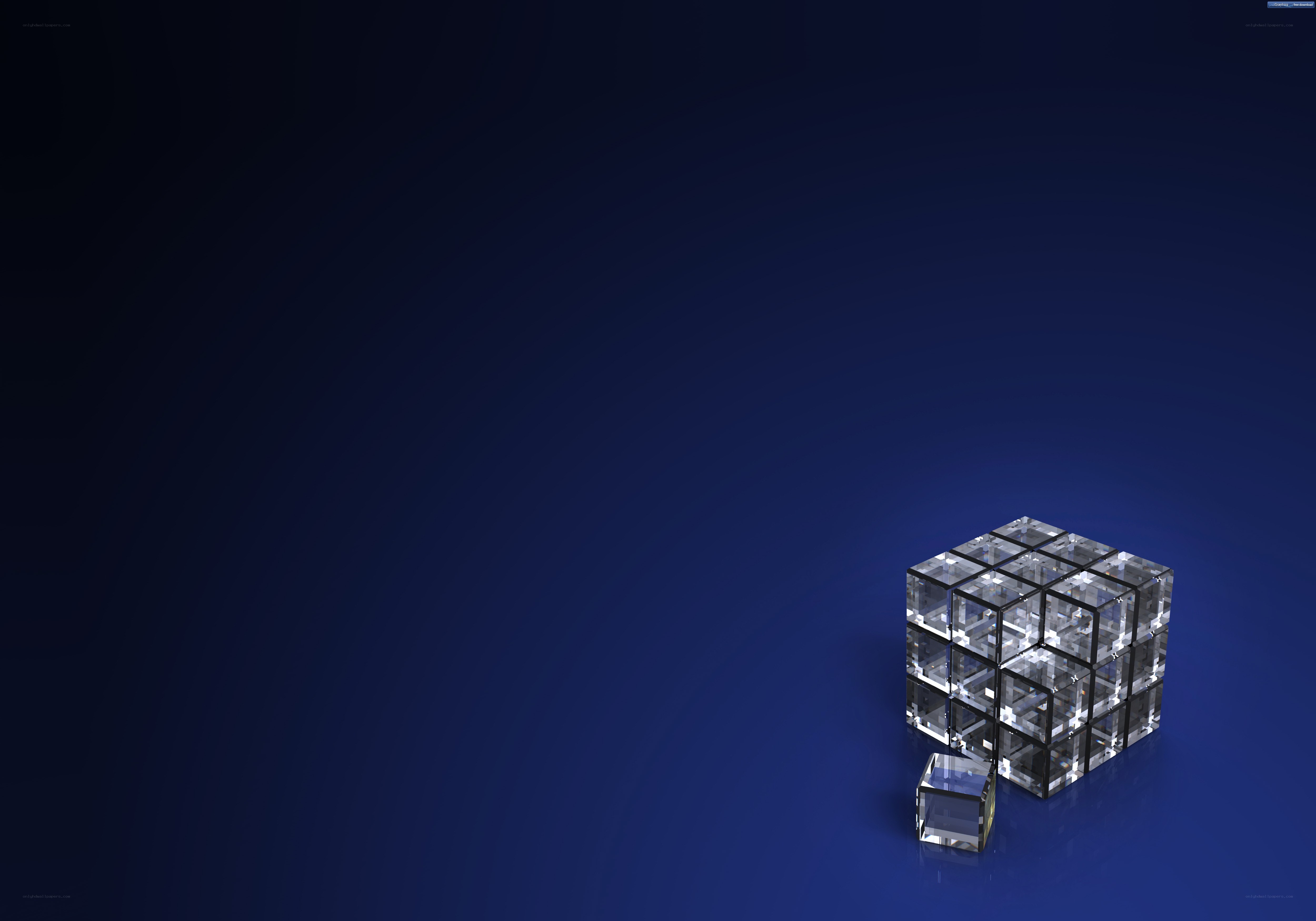 Glass cube structure on blue