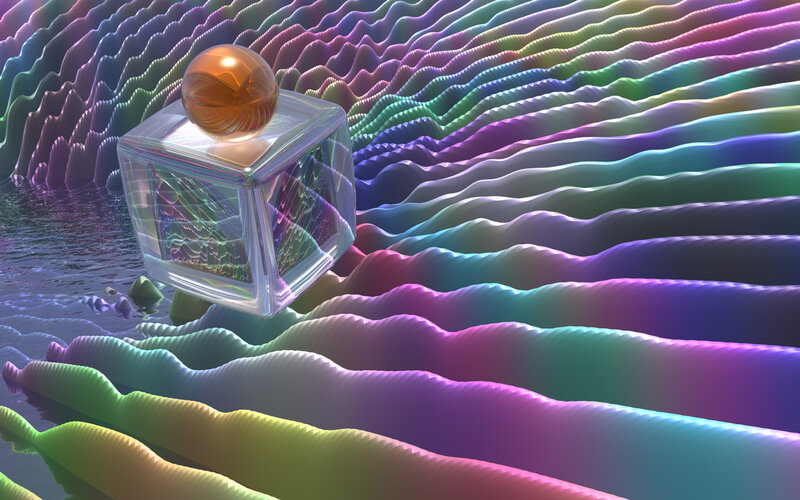 Glass Cube with Sphere — Purple