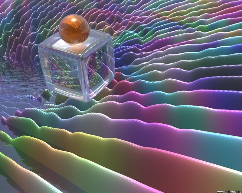 Glass Cube with Sphere — Rainbow, Dreamy
