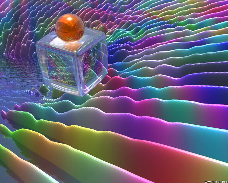 Glass Cube with Sphere — Rainbow