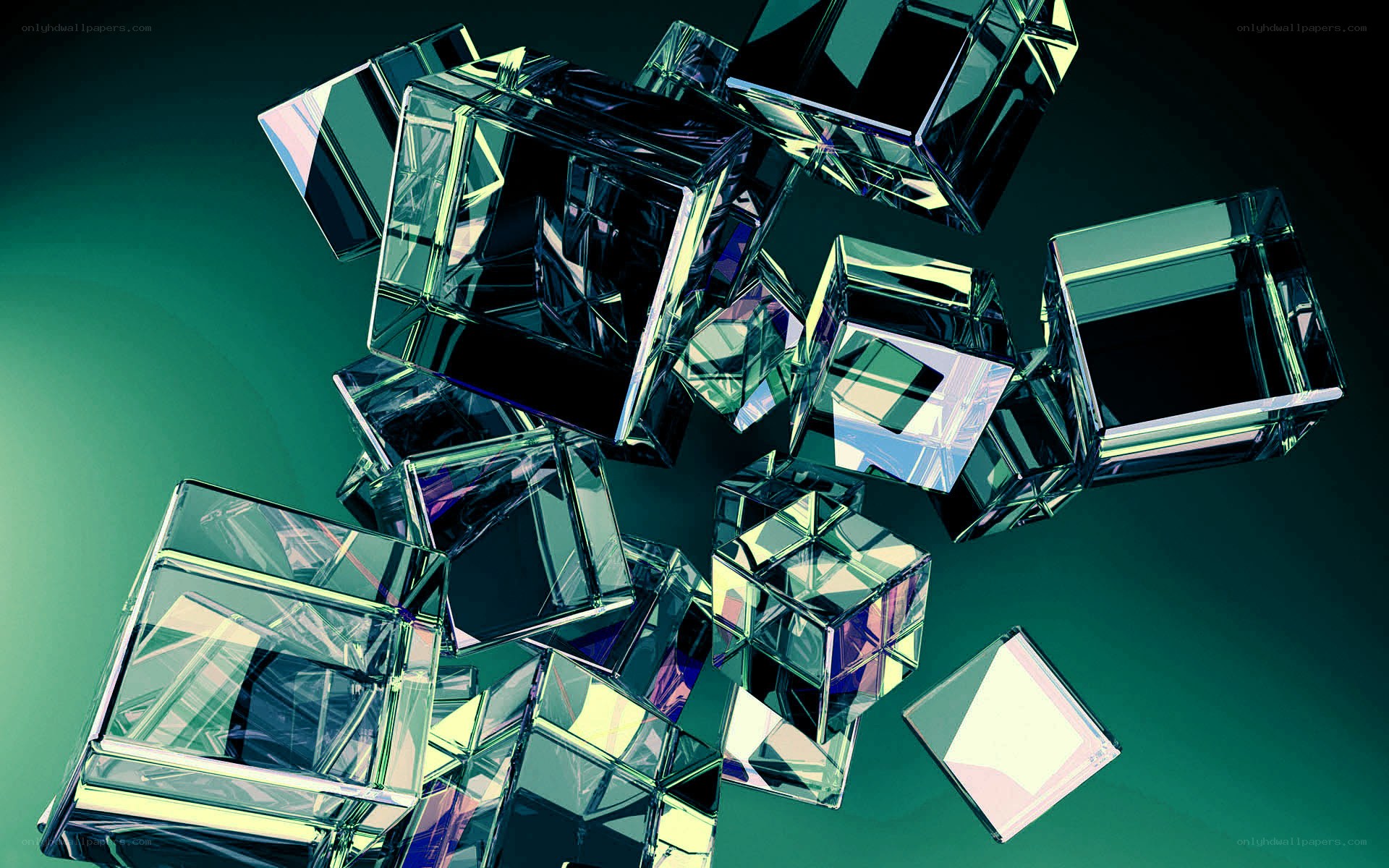 glass cubes floating in space