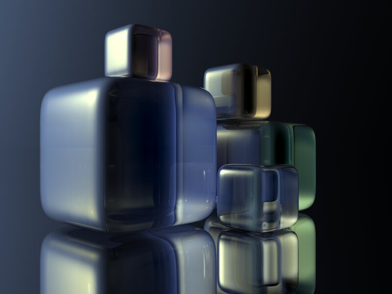 glass cubes on reflective surface