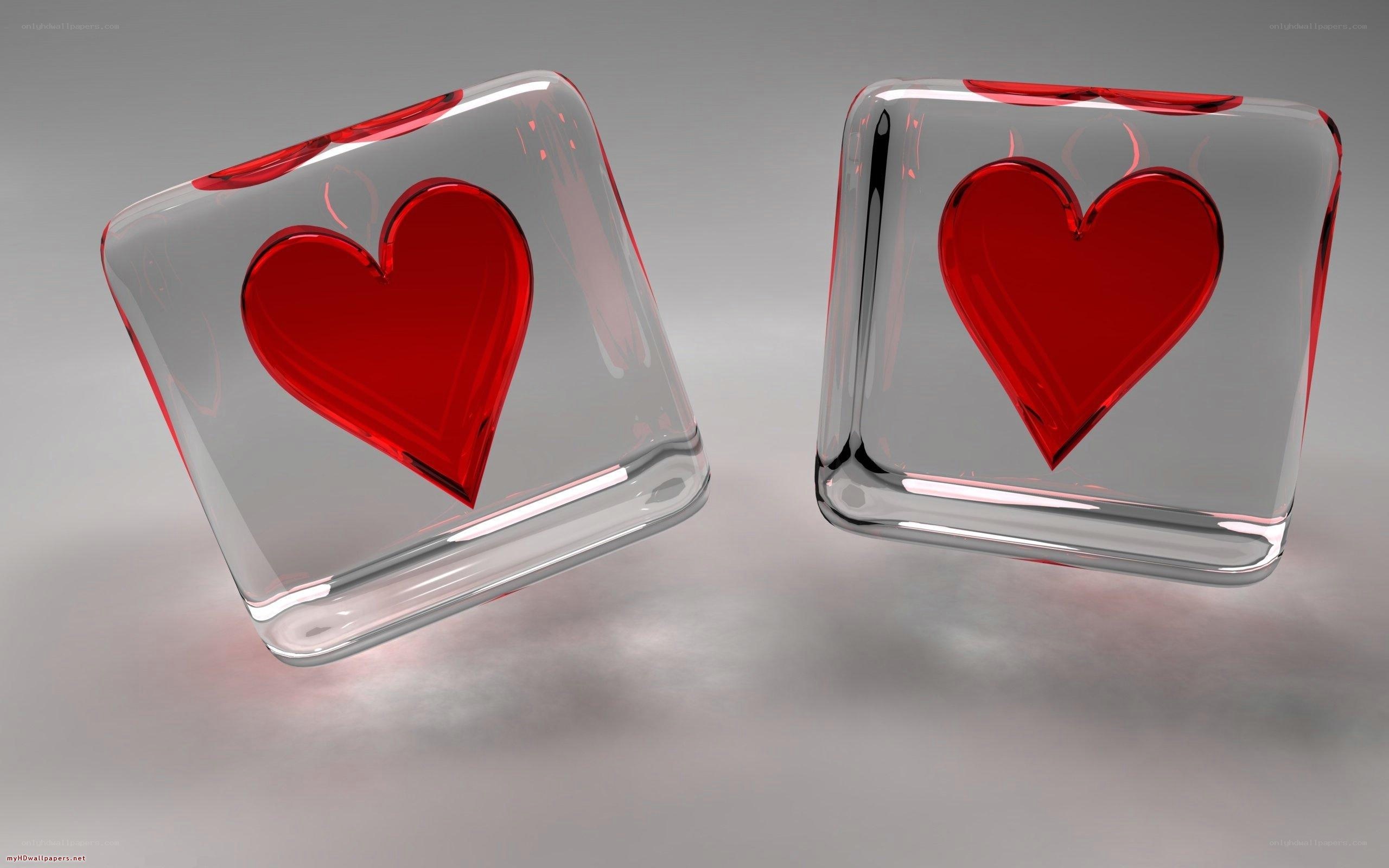 glass cubes with red hearts