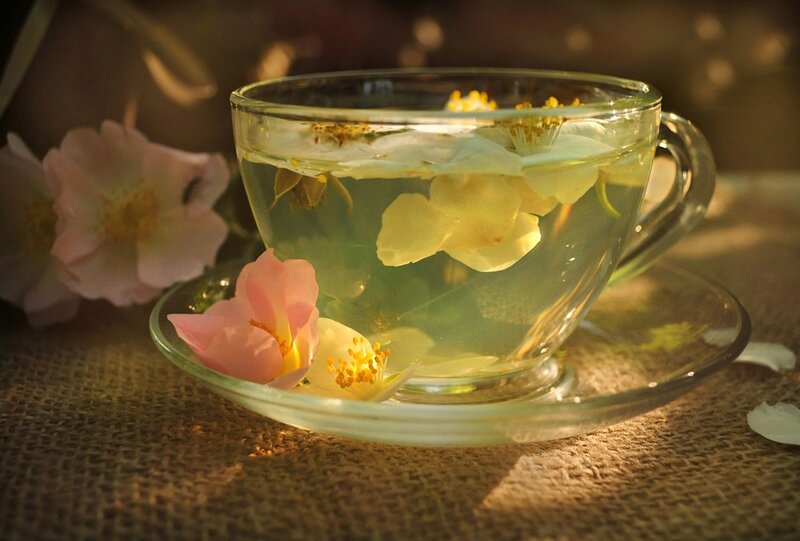 Glass Cup with Flower Tea