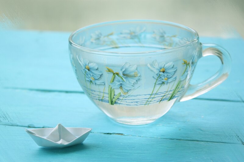 Glass Cup with Paper Boat