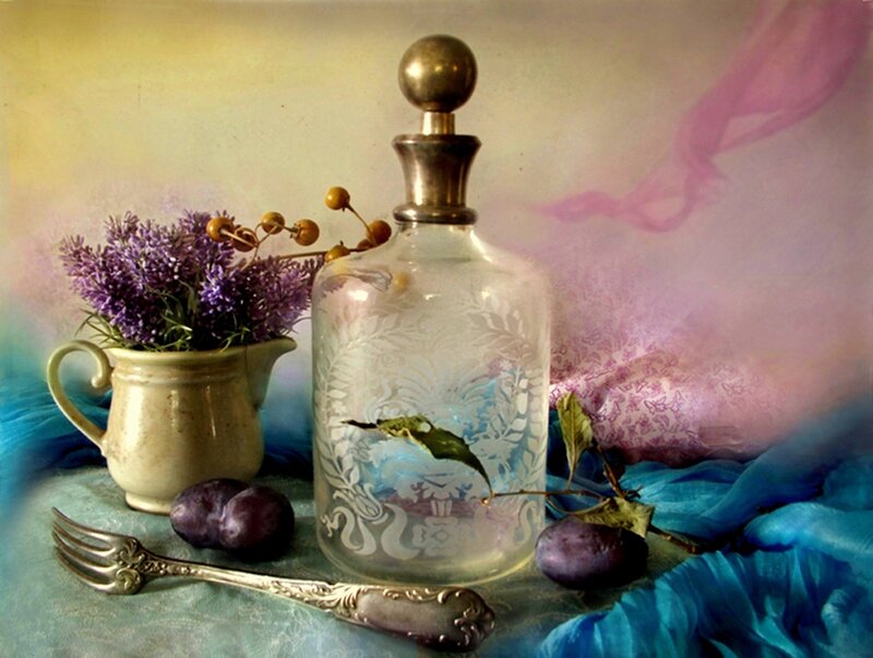 Glass Decanter with Flowers