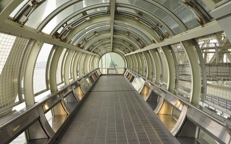 glass-enclosed walkway tunnel