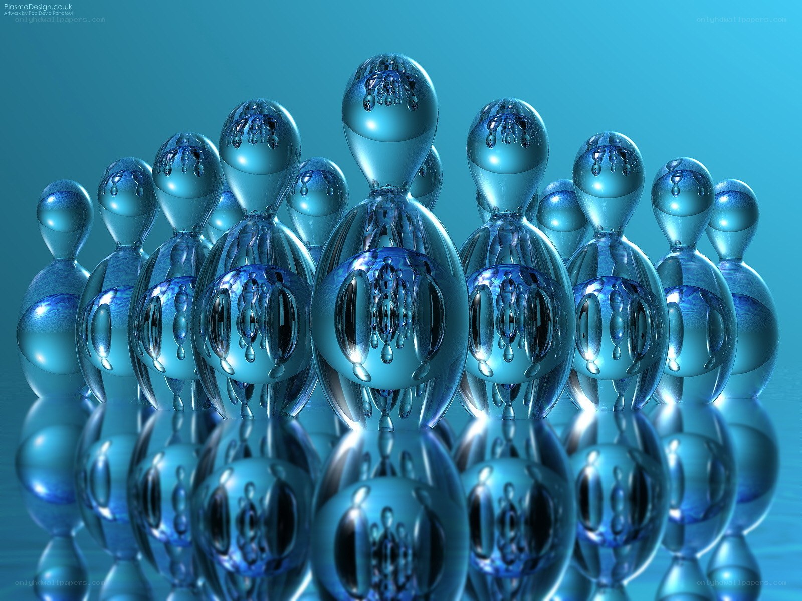 glass figures in blue