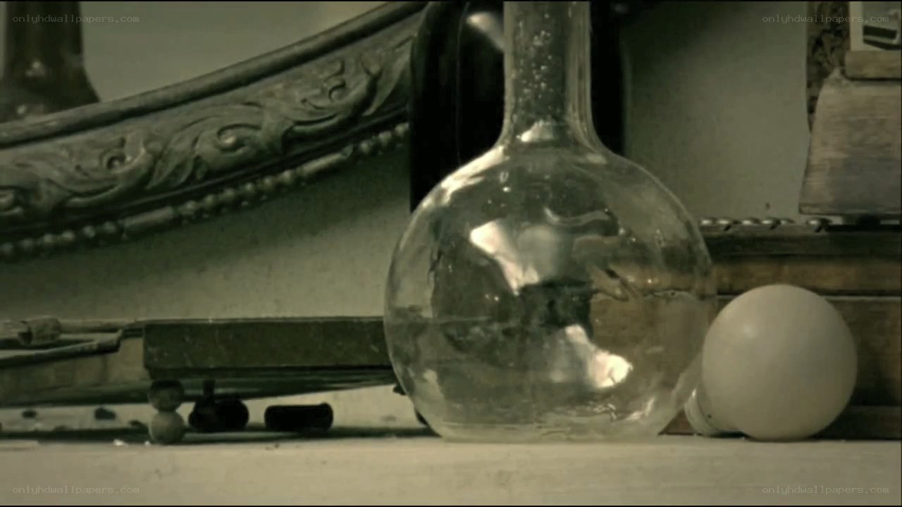 glass flask on a shelf