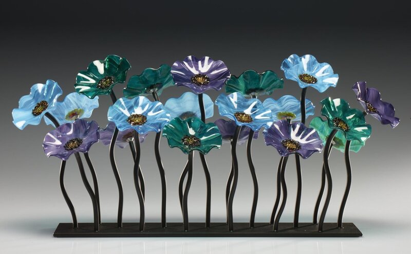 Glass Flower Sculpture — Blue, Calm