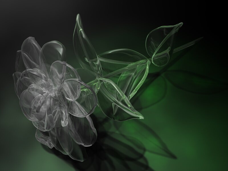 glass flower with green leaves