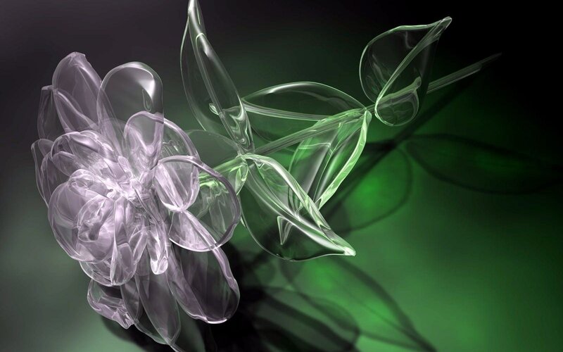 Glass Flower with Leaves — Green, Ethereal, 3d Render, Stem