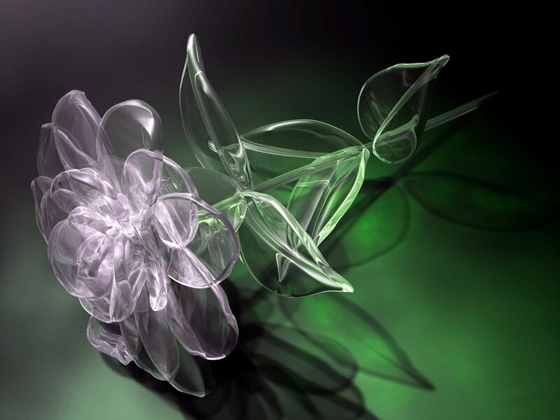 Glass Flower with Leaves — Green