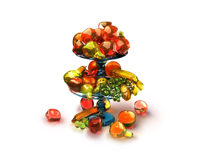 Glass Fruit Display — Red, Vibrant