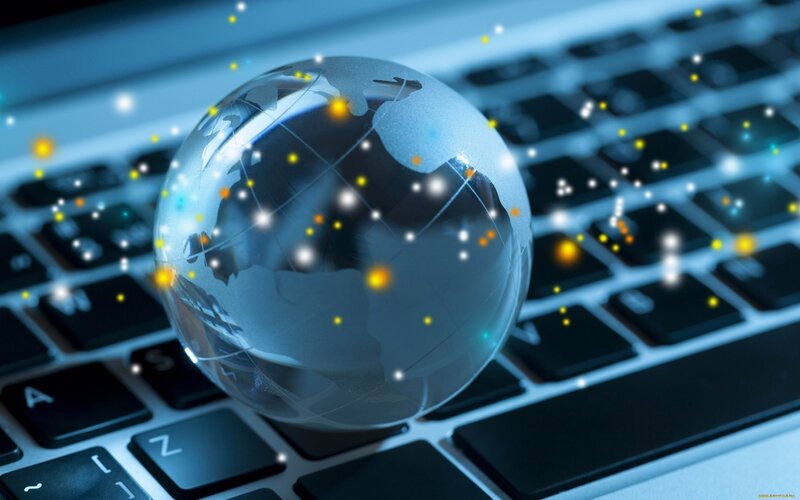 Glass Globe on Keyboard — Blue