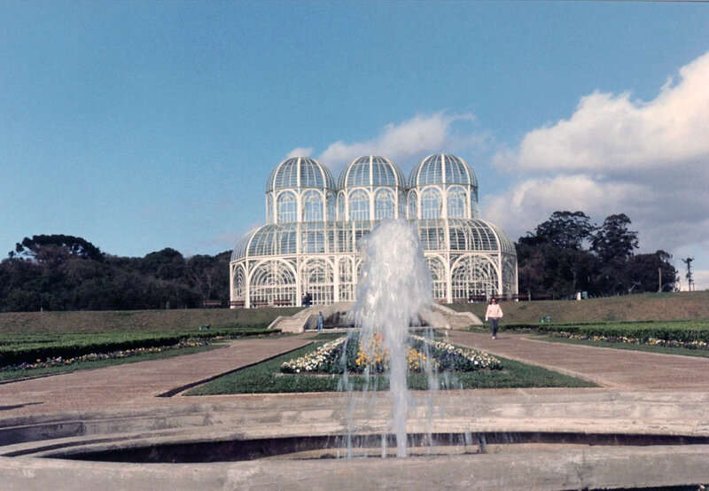 Glass greenhouse in a park