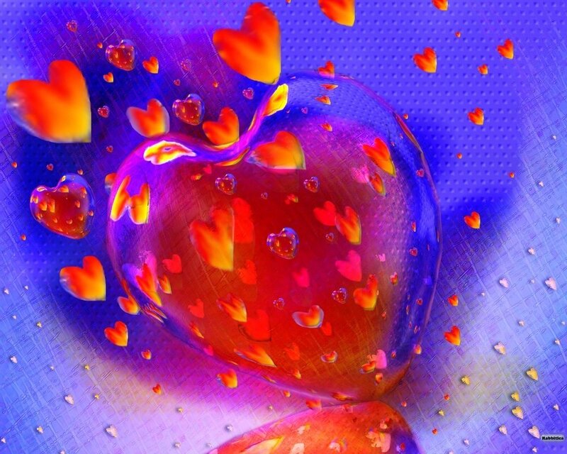Glass Heart with Floating Hearts