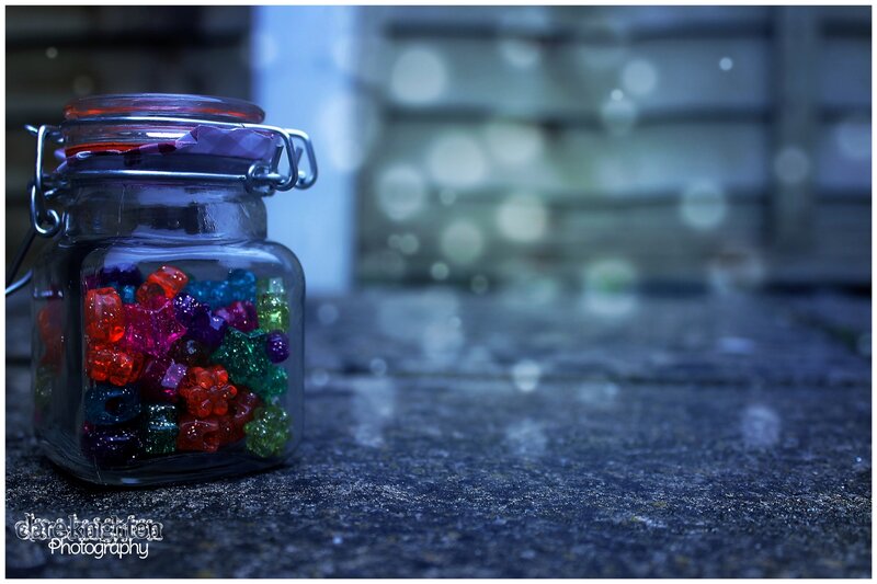 Glass Jar with Beads — Blue, Dramatic
