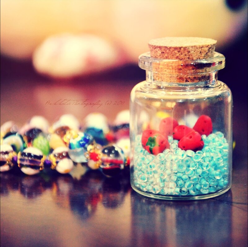 Glass Jar with Beads — Blue
