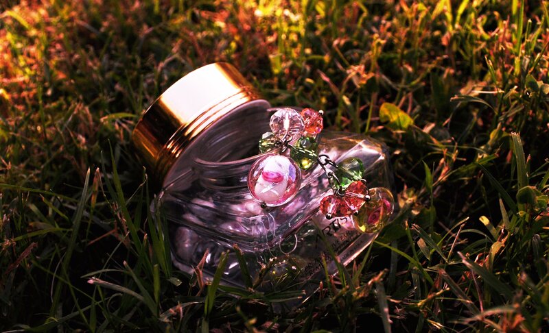Glass Jar with Beads — Green