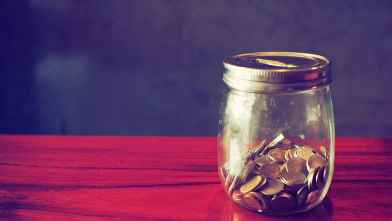 Glass Jar with Coins — Red