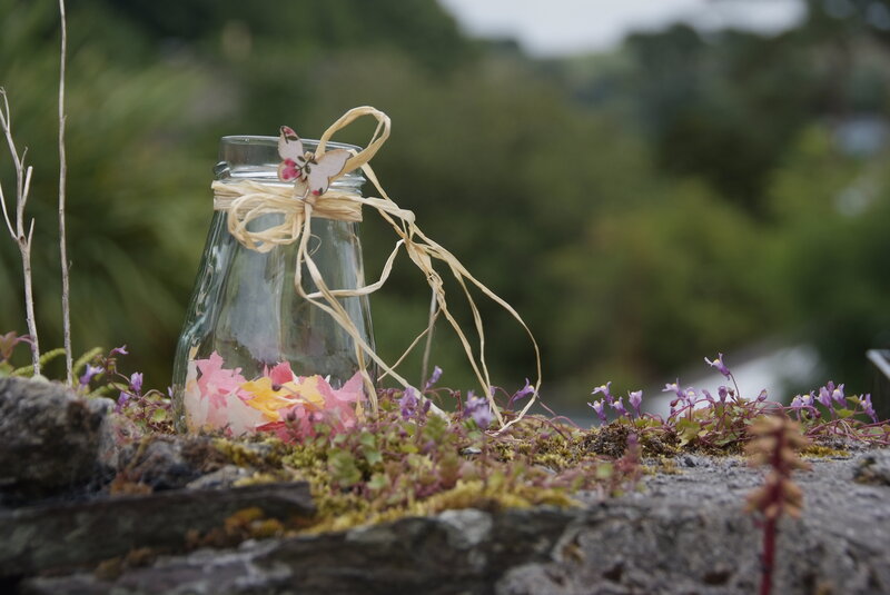Glass Jar with Flowers — Green