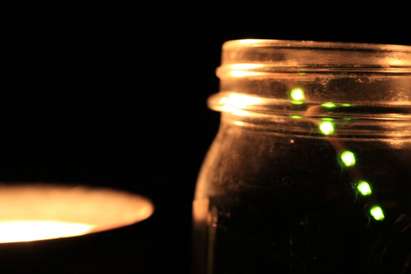 Glass Jar with Green Lights