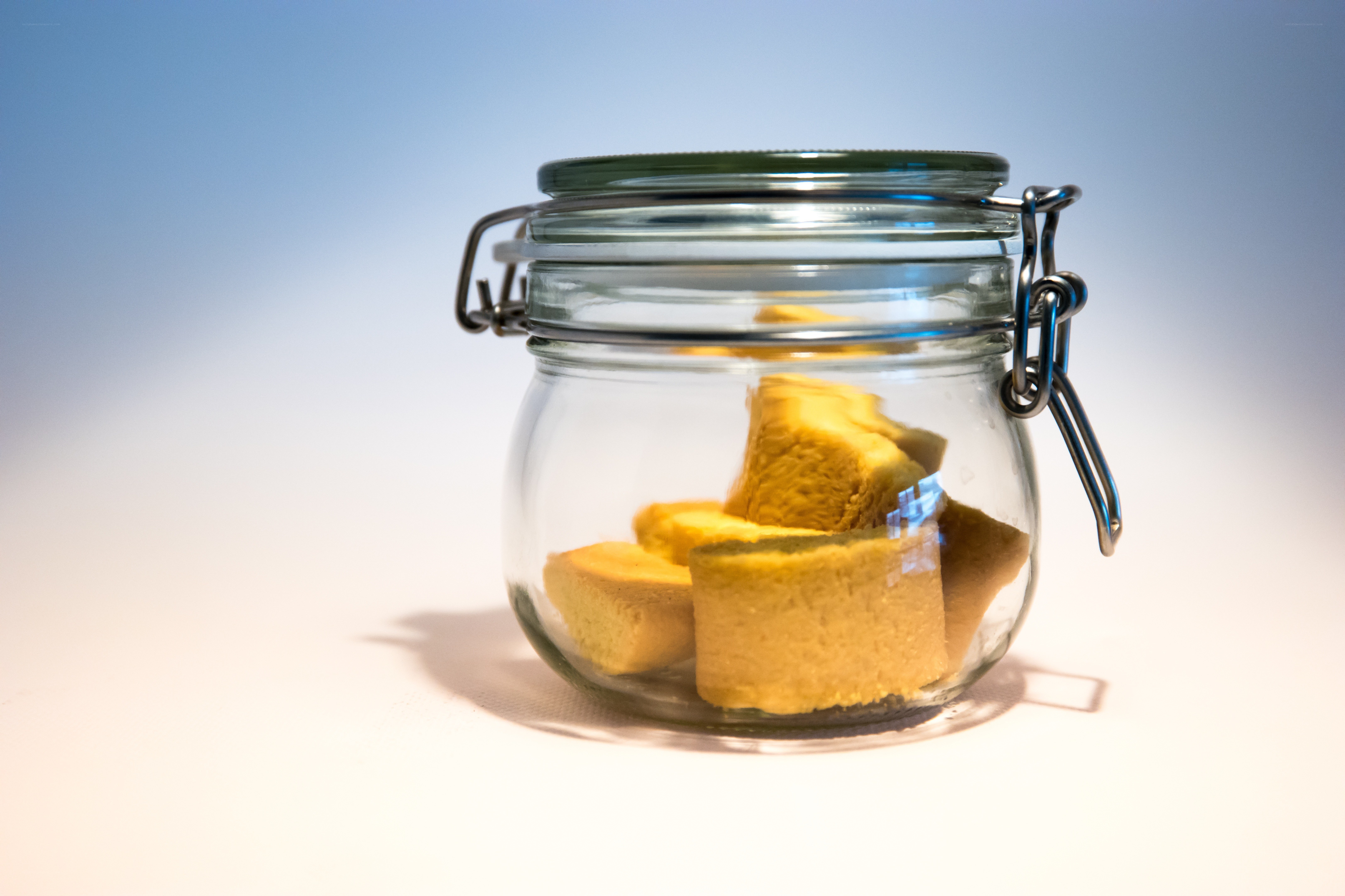 glass jar with yellow cubes