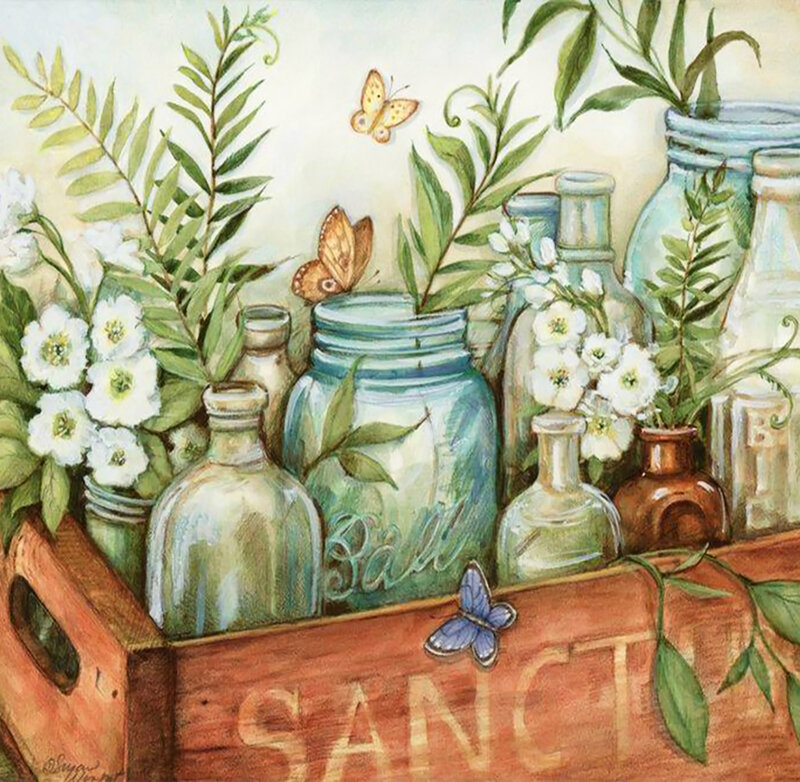 Glass Jars in Wooden Crate