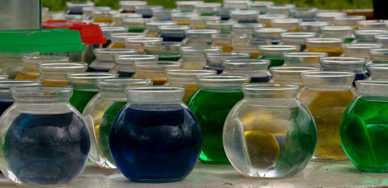 Glass Jars with Colored Liquids
