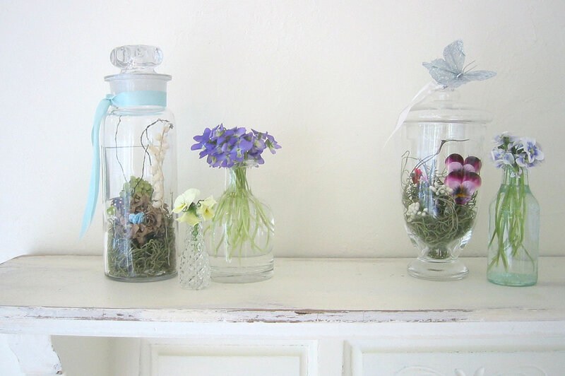 Glass Jars with Flowers