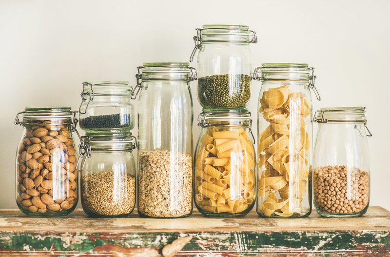 Glass Jars with Pantry Items